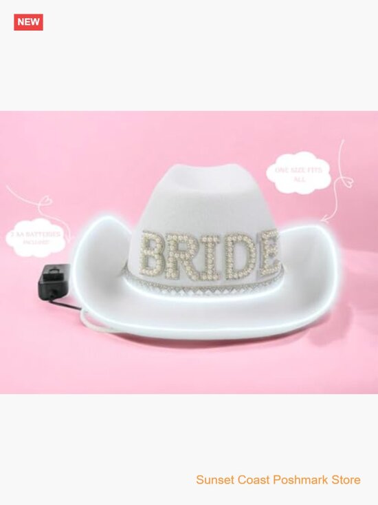 LED Light Up Bride Cowgirl Hat with Adjustable Chin Strap main image 7